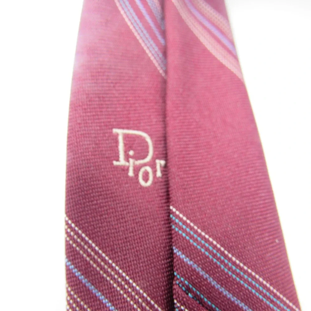 Christian Dior Necktie Men's Burgundy Excellent Striped Silk Blend Italy